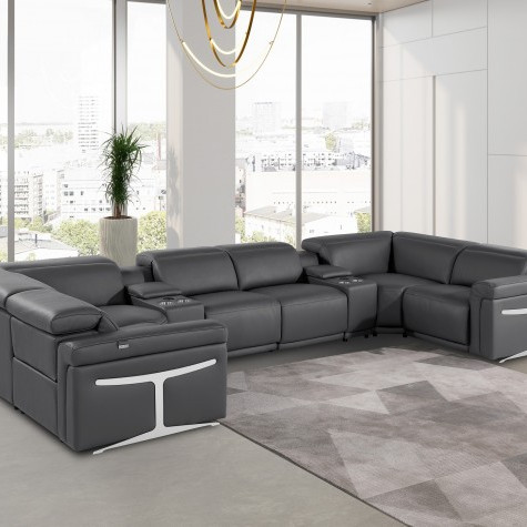 1126 - Dark Gray 8-Piece 4-Power Reclining Italian Leather Sectional Sofa
