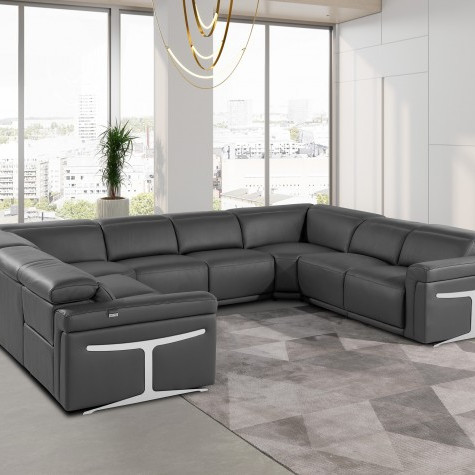 1126 - Dark Gray 8-Piece-No Console 4-Power Reclining Italian Leather Sectional Sofa