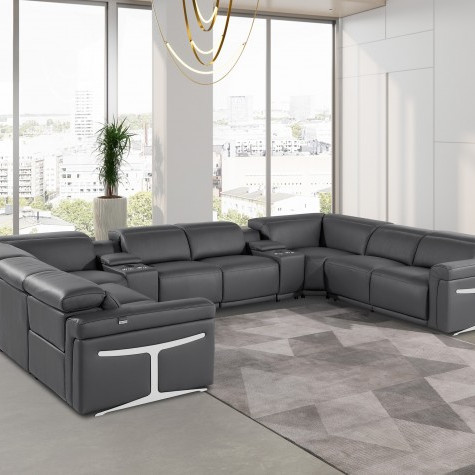 1126 - Dark Gray 10-Piece 4-Power Reclining Italian Leather Sectional Sofa
