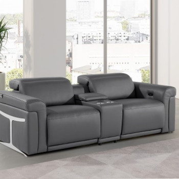 1126-DARK GRAY- 3PC Power Reclining Loveseat With Power Headrest in Italian Leather