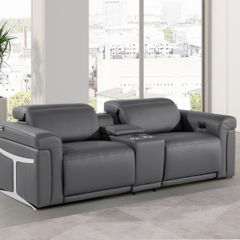1126-DARK GRAY- 3PC Power Reclining Loveseat With Power Headrest in Italian Leather