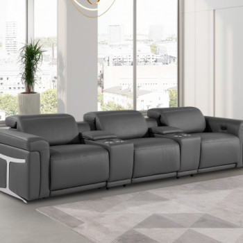 1126-DARK GRAY- 5PC Power Reclining Sofa With Power Headrest in Italian Leather