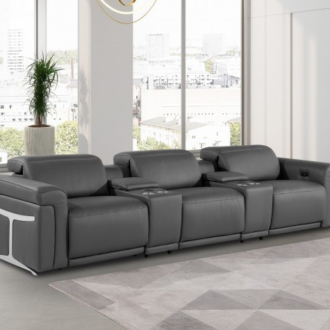 1126-DARK GRAY- 5PC Power Reclining Sofa With Power Headrest in Italian Leather