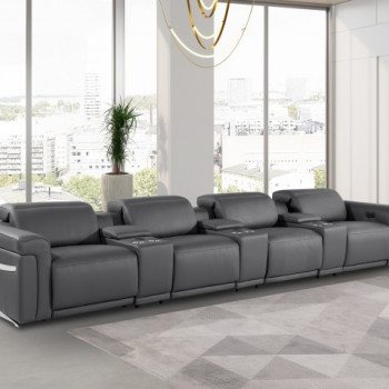 1126-DARK GRAY- 7PC Power Reclining Sofa With Power Headrest in Italian Leather