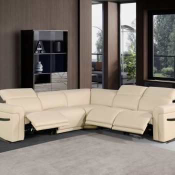 1126 - Top Grain Beige Italian Leather Sectional Sofa 5-Piece w/ 3 power recliners