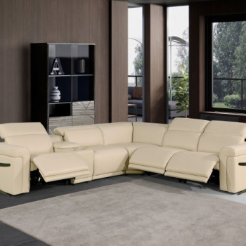 1126 - Top Grain Beige Italian Leather Sectional Sofa 6-Piece w/ 3 power recliners