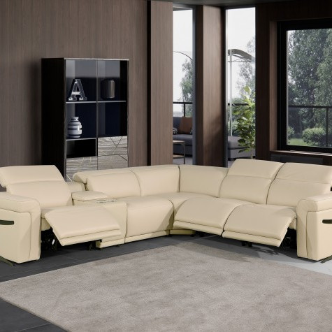 1126 - Top Grain Beige Italian Leather Sectional Sofa 6-Piece w/ 3 power recliners