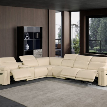 1126 - Top Grain Beige Italian Leather Sectional Sofa 7-Piece w/ 3 power recliners
