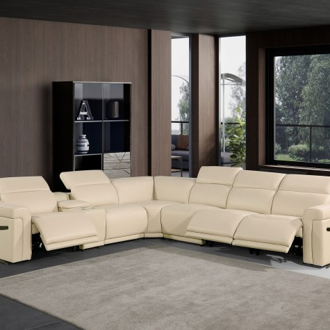 1126 - Top Grain Beige Italian Leather Sectional Sofa 7-Piece w/ 3 power recliners