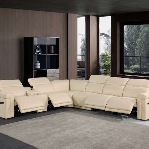 1126 - Top Grain Beige Italian Leather Sectional Sofa 7-Piece w/ 4 power recliners