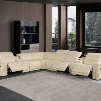 1126 - Top Grain Beige Italian Leather Sectional Sofa 8-Piece w/ 3 power recliners