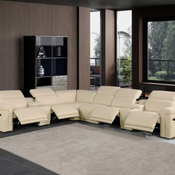 1126 - Top Grain Beige Italian Leather Sectional Sofa 8-Piece w/ 4 power recliners