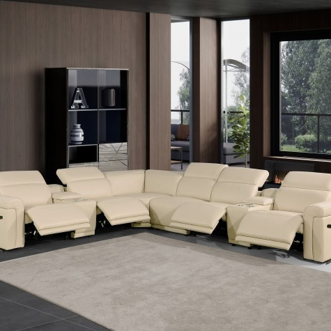 1126 - Top Grain Beige Italian Leather Sectional Sofa 8-Piece w/ 4 power recliners