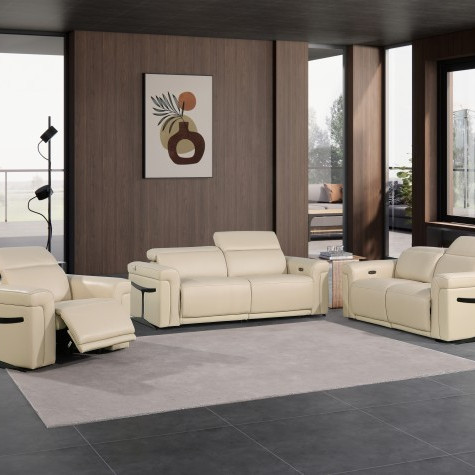 1126 - Top Grain Power Reclining Italian Beige Leather Sofa Set