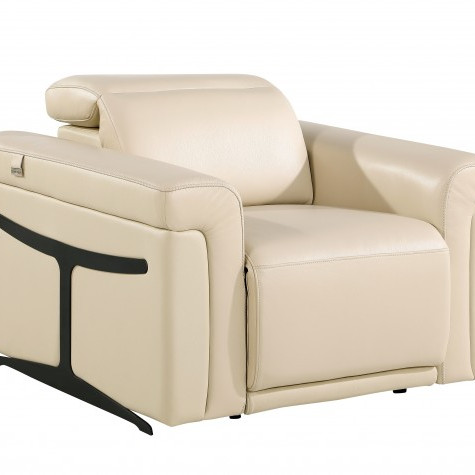1126 - Top Grain Power Reclining Italian Beige Leather Chair