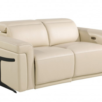 1126 - Top Grain Power Reclining Italian Beige Leather Loveseat