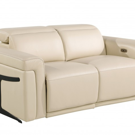 1126 - Top Grain Power Reclining Italian Beige Leather Loveseat