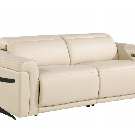 1126 - Top Grain Power Reclining Italian Beige Leather Sofa