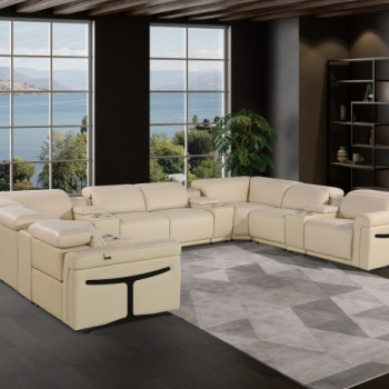 1126 - Beige 12-Piece 4-Power Reclining Italian Leather Sectional Sofa