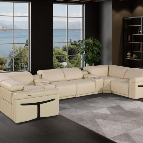 1126 - Beige 8-Piece 4-Power Reclining Italian Leather Sectional Sofa