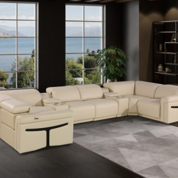 1126 - Beige 8-Piece 2-Power Reclining Italian Leather Sectional Sofa