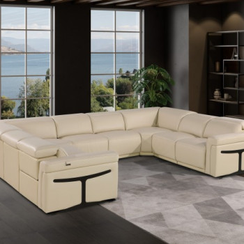 1126 - Beige 8-Piece-No Console 4-Power Reclining Italian Leather Sectional Sofa