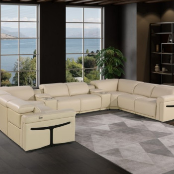 1126 - Beige 10-Piece 4-Power Reclining Italian Leather Sectional Sofa
