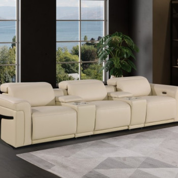 1126-BEIGE- 5PC Power Reclining Sofa With Power Headrest in Italian Leather