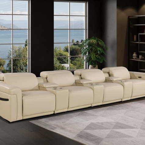 1126-BEIGE- 7PC Power Reclining Sofa With Power Headrest in Italian Leather
