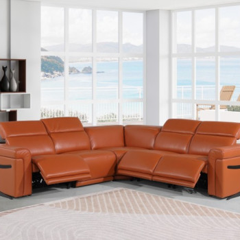 1126 - Top Grain Camel Italian Leather Sectional Sofa 5-Piece w/ 3 power recliners