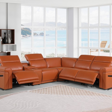 1126 - Top Grain Camel Italian Leather Sectional Sofa 6-Piece w/ 3 power recliners