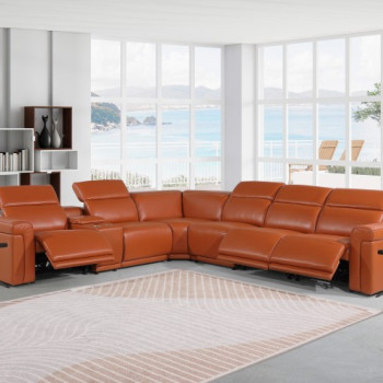 1126 - Top Grain Camel Italian Leather Sectional Sofa 7-Piece w/ 3 power recliners