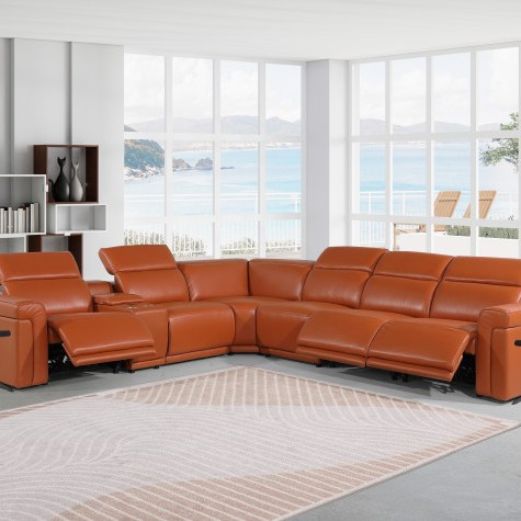 1126 - Top Grain Camel Italian Leather Sectional Sofa 7-Piece w/ 3 power recliners