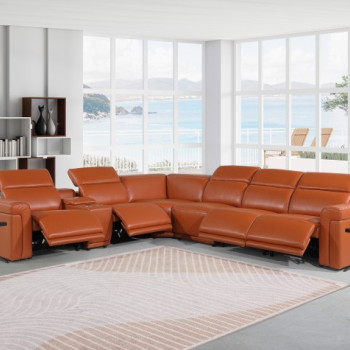 1126 - Top Grain Camel Italian Leather Sectional Sofa 7-Piece w/ 4 power recliners