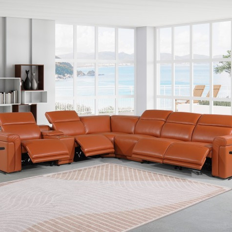 1126 - Top Grain Camel Italian Leather Sectional Sofa 7-Piece w/ 4 power recliners
