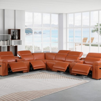 1126 - Top Grain Camel Italian Leather Sectional Sofa 8-Piece w/ 4 power recliners