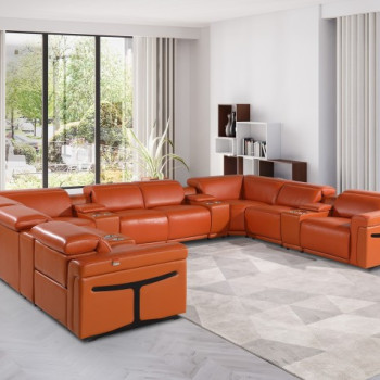 1126 - Camel 12-Piece 4-Power Reclining Italian Leather Sectional Sofa