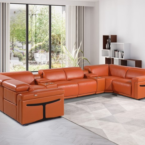 1126 - Camel 8-Piece 4-Power Reclining Italian Leather Sectional Sofa
