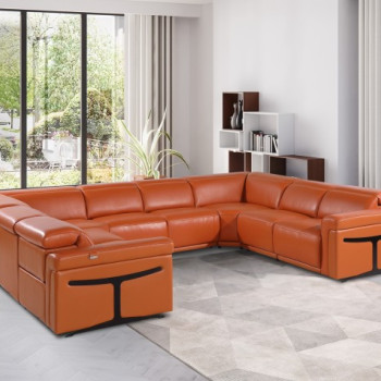 1126 - Camel 8-Piece-No Console 4-Power Reclining Italian Leather Sectional Sofa