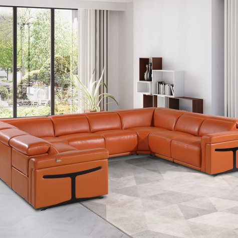 1126 - Camel 8-Piece-No Console 4-Power Reclining Italian Leather Sectional Sofa