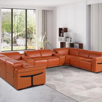 1126 - Camel 10-Piece 4-Power Reclining Italian Leather Sectional Sofa