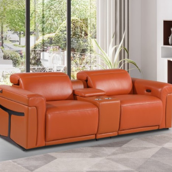 1126-CAMEL- 3PC Power Reclining Loveseat With Power Headrest in Italian Leather