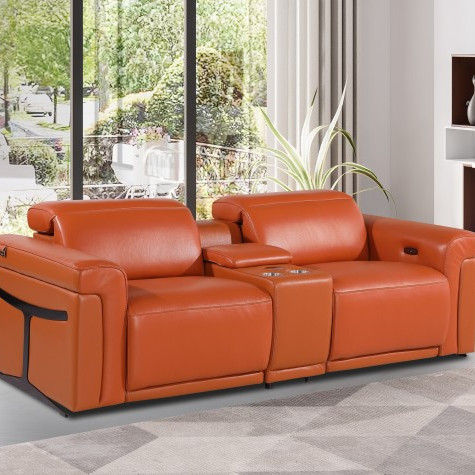 1126-CAMEL- 3PC Power Reclining Loveseat With Power Headrest in Italian Leather