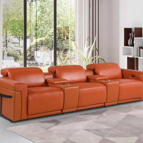 1126-CAMEL- 5PC Power Reclining Sofa With Power Headrest in Italian Leather