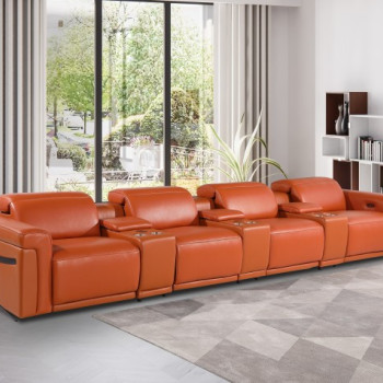 1126-CAMEL-7.4-HT 1126-CAMEL- 7PC Power Reclining Sofa With Power Headrest in Italian Leather