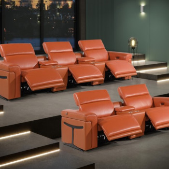 1126-CAMEL- 8PC Power Reclining Sofa Set With Power Headrest in Italian Leather