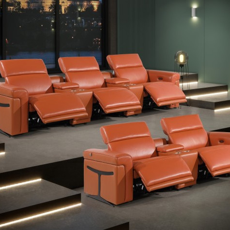 1126-CAMEL- 8PC Power Reclining Sofa Set With Power Headrest in Italian Leather