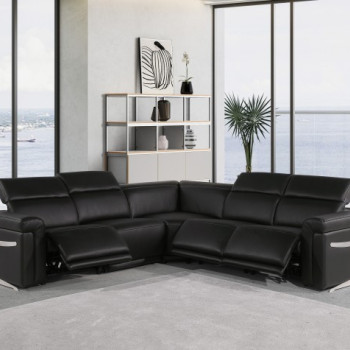1126 - Top Grain Italian Leather Sectional Sofa 5-Piece w/ 3 power recliners Black