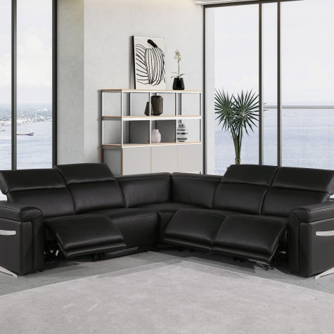 1126 - Top Grain Italian Leather Sectional Sofa 5-Piece w/ 3 power recliners Black