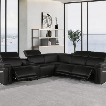 1126 - Top Grain Italian Leather Sectional Sofa 6-Piece w/ 3 power recliners Black
